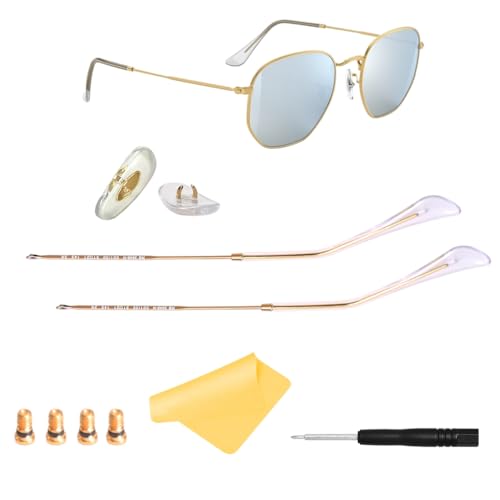 HiCycle2 Replacement Temple Arm Temple Tips for RB3447 RB3547N RB3548N RB3647N Sunglasses with 4 Screws 1 Screwdriver. (golden temples&clear tips&golden screws)