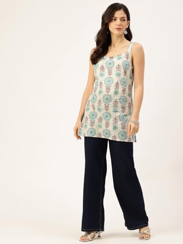 Image of feranoid Women's Printed Sleeveless Short Kurti with Stylish Neck, Backless Design & Side Slits (XS-XL)