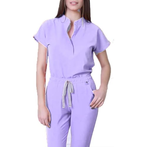 Scrubs for Women Set 4 Way Stretch Nursing Uniforms V Neck Scrubs Tops and Cargo Pants Quick Drying Solid Medical Nurse Uniform with Pockets Casial Jogger Scrub Set(A17 Light Purple,Small)
