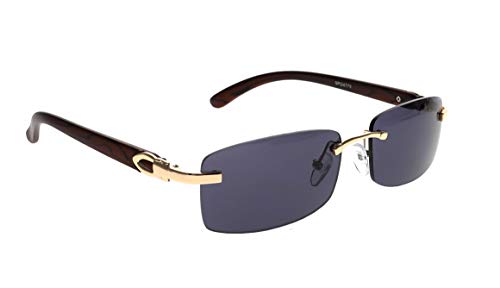 Flawless Slim Rimless Rectangular Metal & Wood Art Aviator Sunglasses3