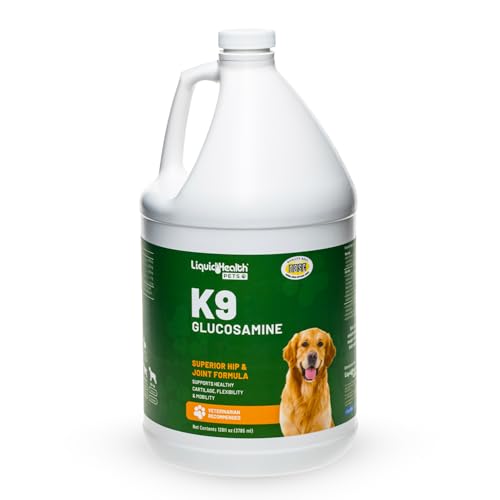 LIQUIDHEALTH 128 Oz K9 Liquid Glucosamine for Dogs, Puppies and Seniors - Chondroitin, MSM, Hyaluronic Acid – Dog Hip and Joint Health, Dog Vitamins for Dog Joint Pain, Dog Joint Oil - 1 Gallon