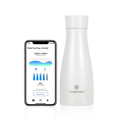 Noerden - Smart Water Bottle LIZ 350 - Roestvrij Stalen Zelfreinigende Waterfles - BPA Vrij Deksel - UV Sterilisatie - Hydratatie Herinnering en LED-Indicator voor Temperatuurstijging - 0,35l - Wit
