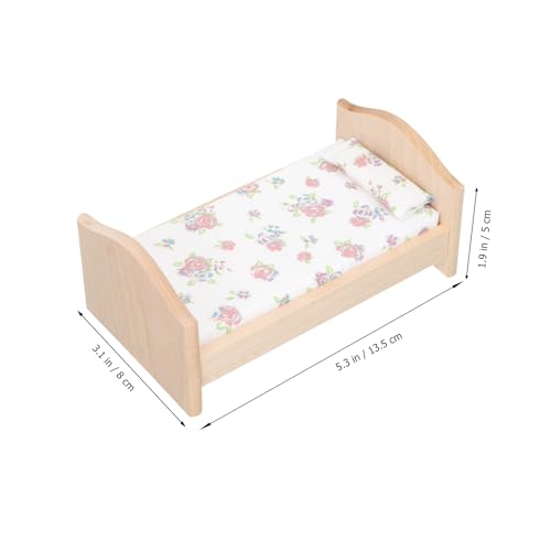 Abaodam Puppenhaus Kinderbett Puppenhausmöbel Holz -miniaturmöbel Puppenbett Mit Bettwäsche Kissen Miniaturbett Holz Dekoration Bettmodell Kinderzimmer Baumwolle