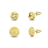 Gold Stud Earrings Set Women: 2 Pairs Small 14K Gold Plated Ball Twisted Love Knot Stud - Hypoallerg