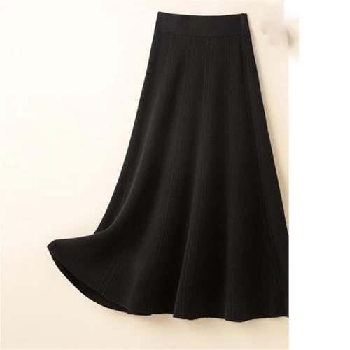 Women Solid Business Loose Wool Skirt Fashion Elastic Waist Solid A-Line Knitted Skirts3