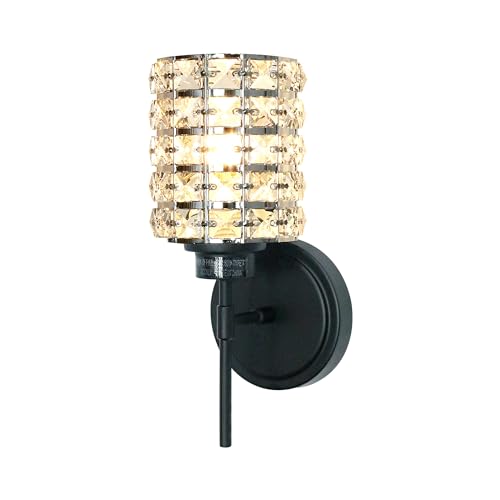 Image of MONKFISH Elegant Chrome Wall Sconce with Glass Shade WS80 Modern Wall Lamp, UL Listed Light Fixture for Bedroom, Bathroom, Living Room, Hallway, Staircase - Contemporary Indoor Lighting(Black)