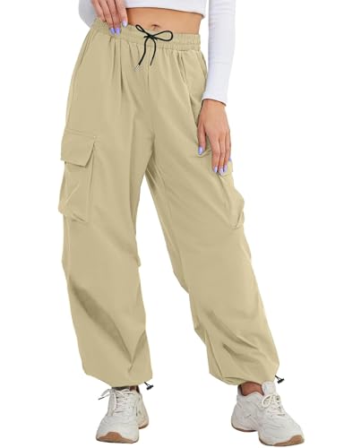 Buauty Womens Cargo Pants, Black Baggy Parachute Pants with Pockets Trendy Cargo Sweatpants Joggers for Women, Y2k Pants