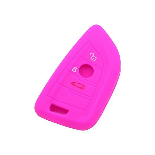 BROVACS Silicone Cover Protector Case Holder Skin Jacket Compatible with BMW X5 X6 X1 5 7 Series 3 Button Smart Remote Key Fob CV9906 Rose
