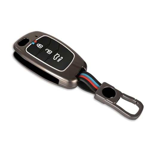 Image of BKN Luxury Metal Soft Car Key Shell with Keychain & Full Protection 3 Button Key Cover Compatible with Hyundai Creta /Venue /Aura /i20 /Grand i10 Nios /Xcent 3 Button Flip Key