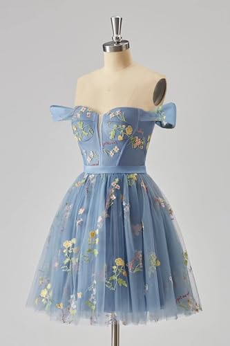 Women's Short Homecoming Dresses 2024 Flower Embroidery Tulle Prom Dress Corset Formal Party Gown4