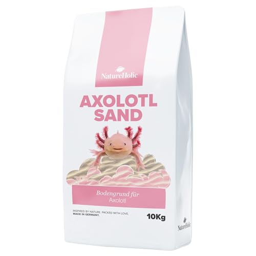 NatureHolic Axolotl Sand - Natürlicher Aquariensand 0,4-0,8 mm - Sicher für Axolotl Aufzucht & Haltung - Bodengrund für Axolotl - Wasserneutral & unbehandelt - einfache Anwendung - 10Kg