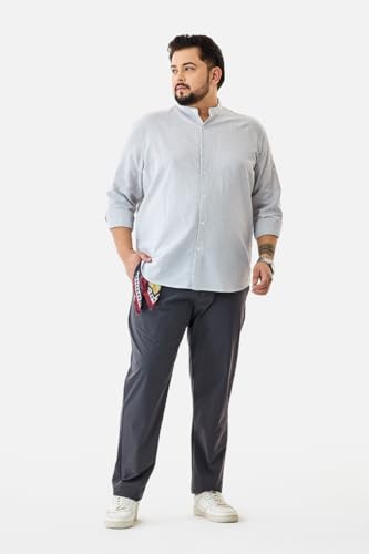 Image of SNITCH Men Casual Plus Size Shirt | Regular Fit Full Sleeve Mandarin Collar Striped Design | Premium Cotton Linen Blend & Breathable Fabric for Office & Everyday Wear