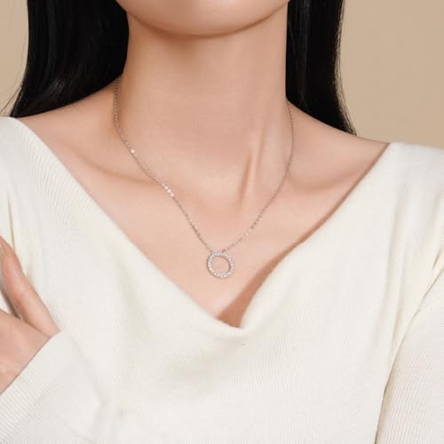 Open Circle Cubic Zirconia Pendant Necklace for Women Sterling Silver 925 Rhodium Plated Round Pendant CZ Halo Elegant Jewelry for Her3