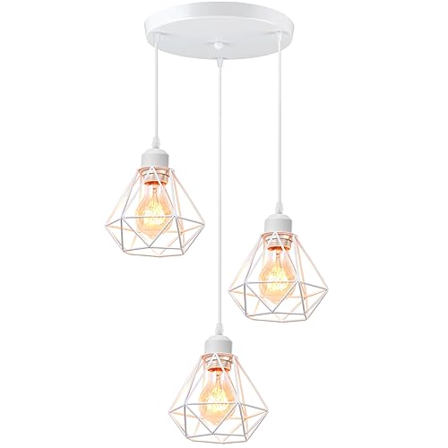TOKIUS Lámparas de Techo Retro Plafón Ø 16cm Vintage Lámpara Colgante Diseño de Jaula de Hierro Blanco E27 Iluminación de Techo de Interior para Pasillo Porche Cocina Dormitorio (Araña 3 Luces A)