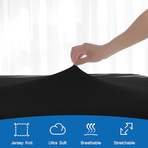 Image of Twin Fitted Sheet Soft Twin Size Fitted Sheets for Kids Boy Up to 12 Inches Deep Procket, Single Size Bed Mattress Sheets Stretchable and Breathable Jersey Knit Cover, Bottom Sheet Only, Black