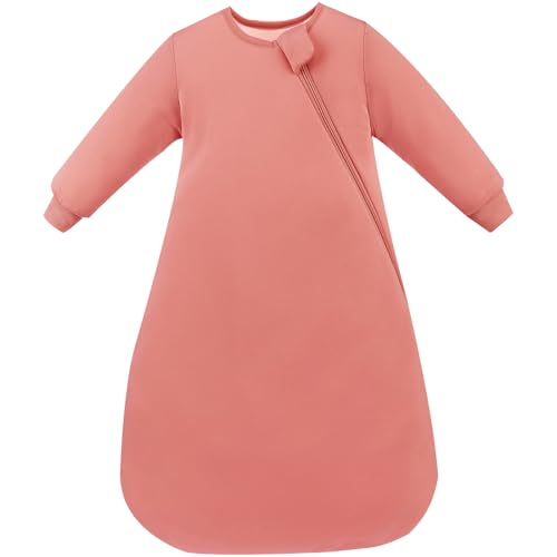 PurComfy Supersoft Long Sleeve Sleep Sack 1.0 TOG Premium Baby Sleeping Bag 2-Way Zipper Sleep Sack with Sleeves 3-6 Month Coral