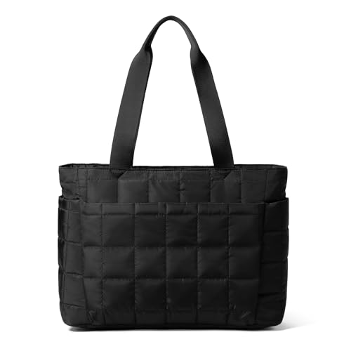 befen Puffer Handtasche Damen Groß Shopper Tasche Tragbare 15.6' Laptop Tote Bag Sporttasche Reisetasche Mit Reißverschluss Trolley-Abdeckung für Arbeit, Reisen, Fitness (Schwarz)