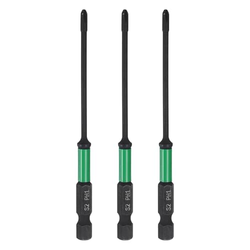 Image of sourcing map 3pcs #1 Impact Phillips Screwdriver Bit PH1 1/4" Hex Shank 4" (100mm) Long 0.1" Rod Magnetic Cross Head Drill Bits S2 Steel Industrial Screw Driver for Impact Power Drivers