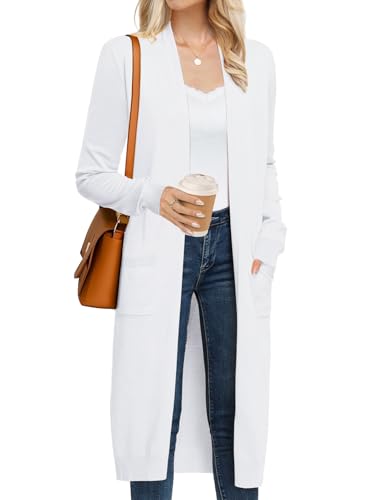 GRACE KARIN White Long Cardigan for Women Dressy Long Knit