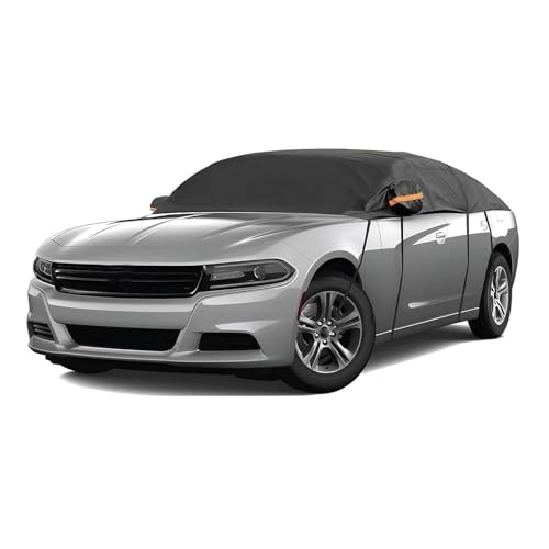 wipcowi Half Car Cover, Thickened Car Sunshade, Sun Protection & Waterproof All Weather Protective Shield with Fixed Hooks, Universal for Most Vehicles (Black) by wipcowi - Used condition - US$22.86