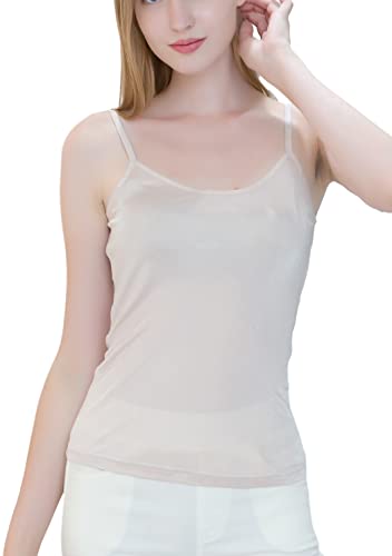 Image of METWAY Womens Silk Camisole /Spaghetti Strap Mulberry Silk Cami Tops /Stretchable Real Knit Silk Tank Undershirt for Layerling
