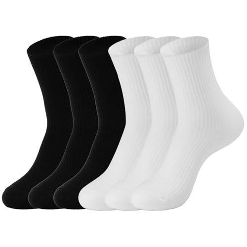 Image of Womens Striped Crew Socks, Cute Vintage Retro Mid Calf Boot Socks for Women Ladies 5 /6 Pairs, Size 5-10