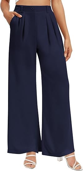 Work Trousers for Women Comfy Elegant Lounge Ladies Suit Trousers High Waisted Wide Leg Business Pants with Pockets