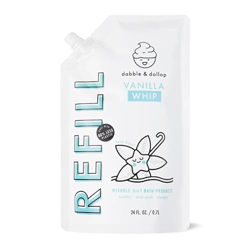 Dabble & Dollop Vanilla Body Wash Refill - Foaming Bubble Bath, All Natural Fragrances, Dermatologist Tested, Certified Tear-Free, Non-Irritating, Hypoallergenic, pH Balanced, Leaping Bunny (24oz)