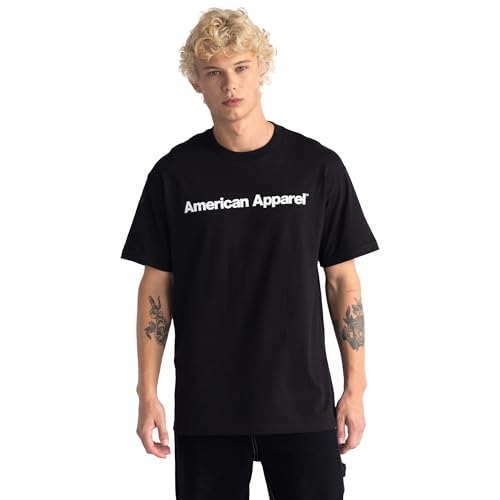 American Apparel Unisex Heavyweight Cotton T-Shirt, Style G1301/G1301GD, Multipack, Black - White Logo Center (Print, 1-Pack), Large