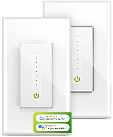 WISEBOT Smart Dimmer Switch for Dimmable LED, Inc Bulbs, and Ceiling Fans, Voice Control with Alexa and Google Home, Remote Control from App, Single-Pole, Neutral Wire Required, 2.4G WiFi (Pack of 2)