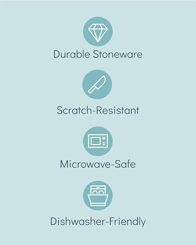 Stoneware breakfast & dessert plates set 2 pcs – Light beige & blue stylish cake plates – Dishwasher, microwave and scratch resistant – Small salad plates – Dinner service