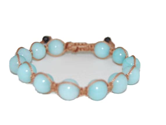 Bracelet en véritable agate bleue ronde 12mm de haute qualité