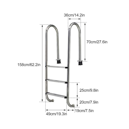 Escalera para piscina de acero inoxidable 304 con 3 peldaños miniatura 3
