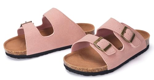 Image of ZUSERIS Kids Toddler Sandals Boys Girls Summer Slides | Soft Cork Footbed, Non-slip,Adjustable Straps,Comfort Suede Leather,Lightweight