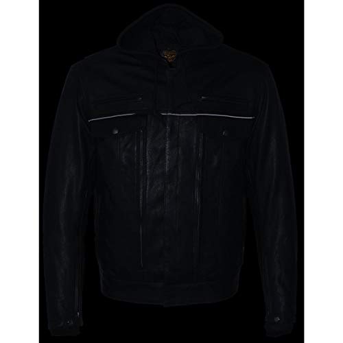 Image of Milwaukee Leather Men's Premium Leather Motorcycle Riders Vented Jacket with Removable Hoody Liner