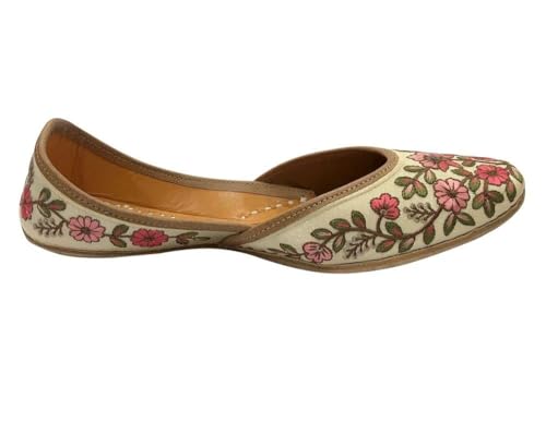 Women's Thread Work Fulkari Mutti Jooti for Ladies Traditional Wedding Handmade Khussa Flat Shoes4