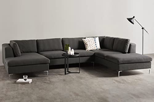 Image of Smith U Shape 7 Seater Corner RHS Fabric Sofa Set in Dark Grey Color for Living Room, Couch Sofa for Living Room, Seven Seater Sofa
