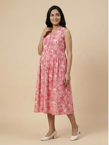 Image of The Mom Store Maternity and Nursing Sleeveless Dress for Women | Casual Dress | Pre and Post Pregnancy Wear | Printed Stylish Dress for New Mom | Trendy Dresses for Women's