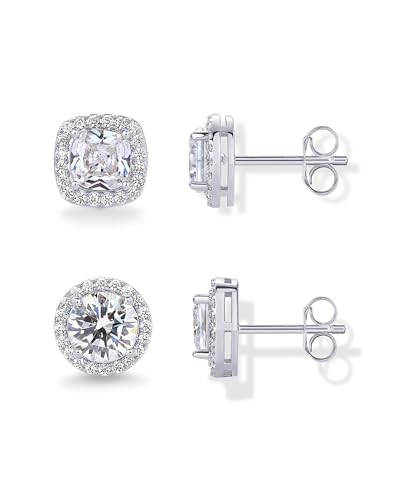 Image of PAVOI 14K Gold Plated 925 Sterling Silver Post Brilliant Round Faux Diamond Halo Earrings - Premium Cubic Zirconia