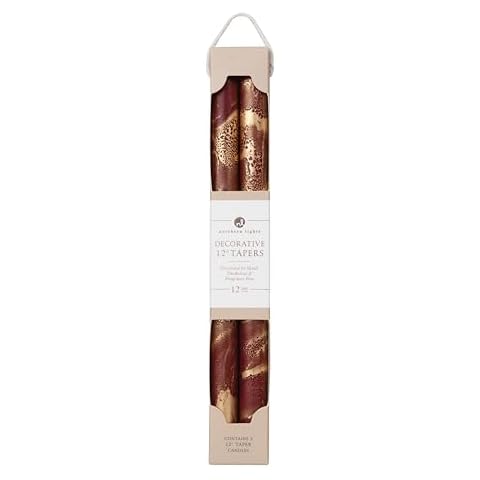 Northern Lights Candles - Premium Decorative Tapers - 12" 2PK - Bordeaux w/Gold - 73302 Cover