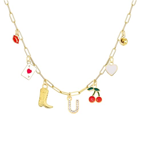 Collier à Breloques Initiale Or Idée Cadeau Cristal Coeur Cerise