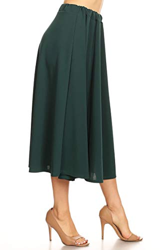 FashionJOA Solid Print Casual Comfy Elastic A-line Knee Midi Skirt Hunter Green M3
