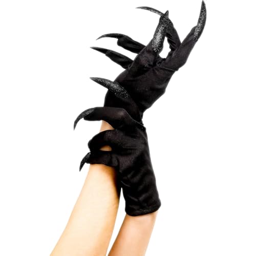 BASEMMAHER Halloween Cat Woman Paw Gloves with Glitter Long Fingernails Claws Witch Ghost Gloves Cosplay Costume Party (Black)
