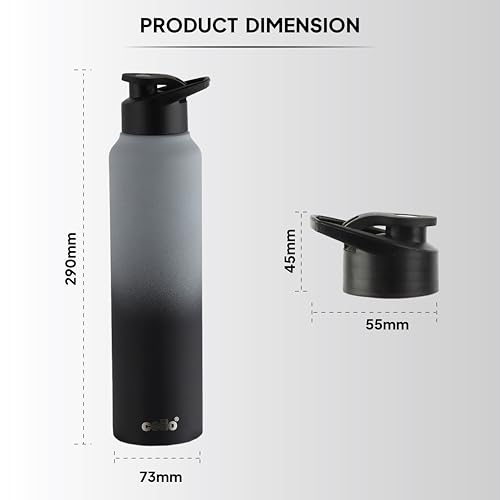 Image of CELLO Aqua Pro Max Stainless Steel Water Bottle 1000 ml Black & Grey | ISI Certified Single Wall Rust & Leakproof Fridge Safe Stylish Easy Grip Colorful Steel Water Bottle For Office & Daily Use