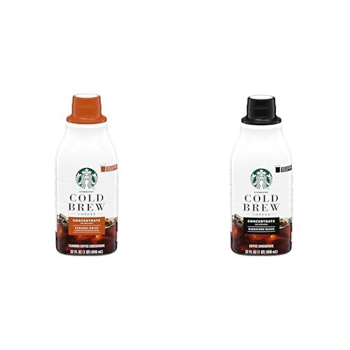 Bundle of Starbucks Cold Brew Coffee Concentrate, Caramel Dolce + Signature Black, 100% Arabica, Multi-Serve Bottle (32 Fl Oz)