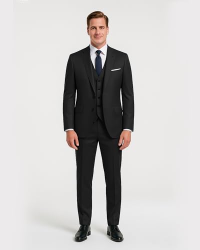 Men's 3 Pieces Suit Set Solid Two Button Slim Fit Party Prom Business Wedding Jacket Blazer Vest Pants with Tie4
