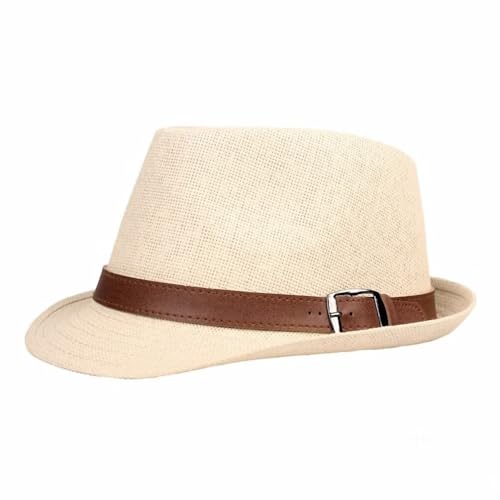 Fedora Hat Short Brim Trilby Hat Classic Panama Straw Hat Summer Beach Sun Hat for Men Women Beige