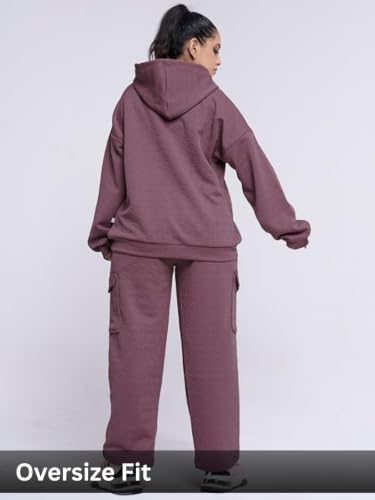 Image of GRECIILOOKS Co-ord Set for Women Stylish | Oversized Loose Fit Cotton Winter Hoodie set | Woolen Sweatshirts & Hoodies & T-Shirt For Girl | Casual Solid Full Sleeves Women Stylish Hoodie with Pocket