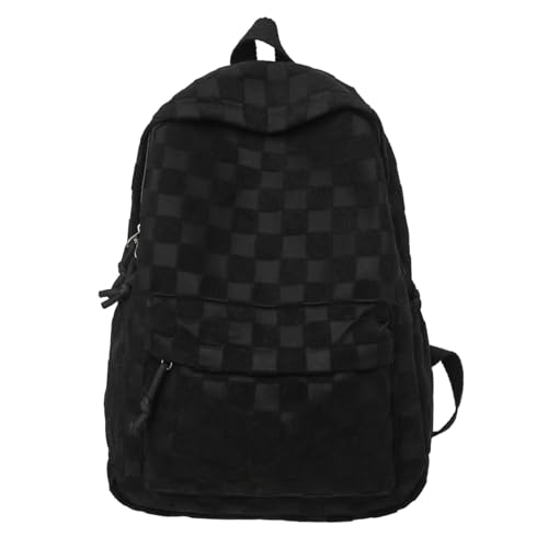 Cute Plaid Backpack for Women(y2k Design) – Large Capacity Preppy Daypack Aesthetic Kawaii Bookbag Shoulder Bag (Black)