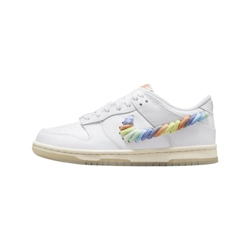 Nike Dunk Low SE Big Kids' Shoes (FN4861-100, White/Terra Blush/Light Silver/Multi-Color) Size 4.5